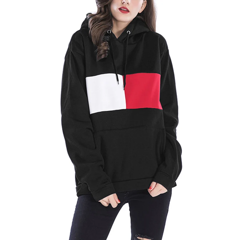 DSQUAENHD Winter Warm Womens Hoodies Pullover Patchwork O-Neck Casual Loose Sweatshirts Woman Streetwear Women's Clothing | Женская