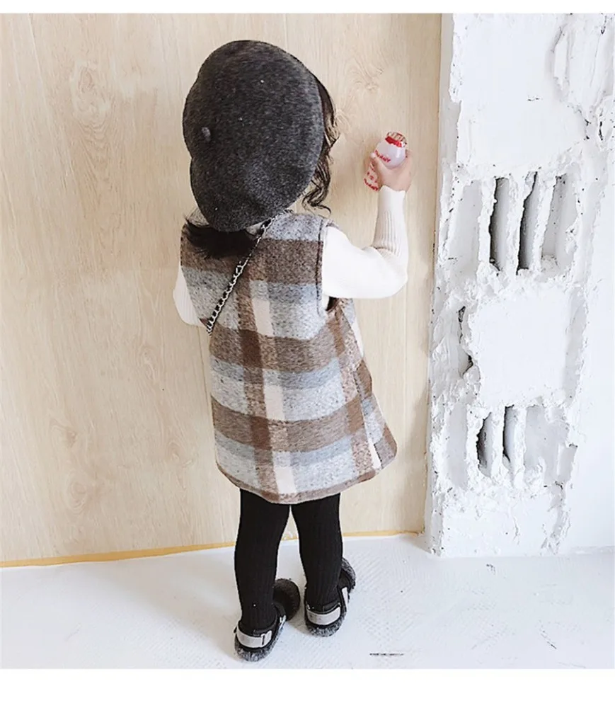 Girls Clothing Wool Double-breasted Strap Dress Infant Baby Kids Dresses For Fashion Plaid Sleeveless Toddler 2-5 Y | Детская одежда и