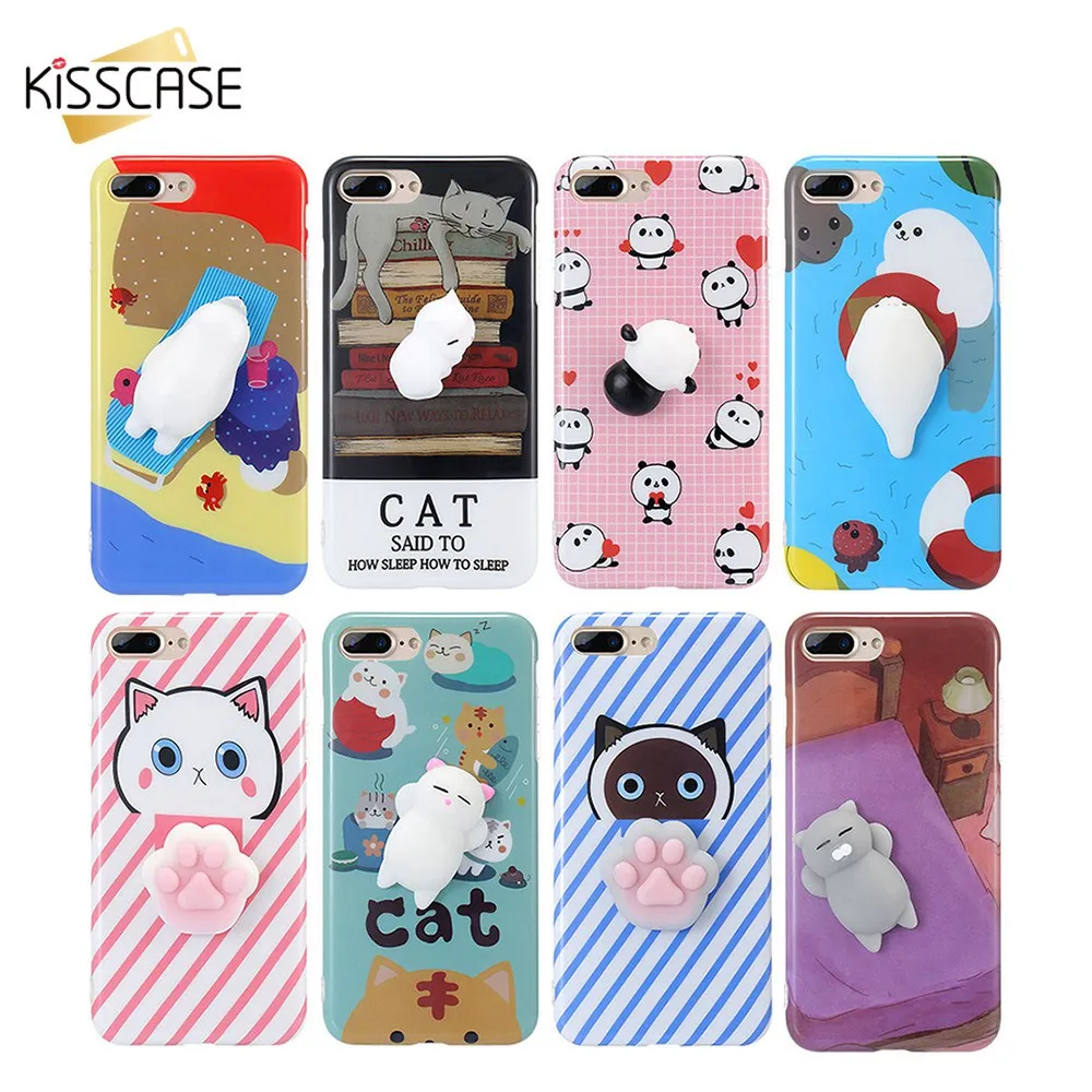 KISSCASE 3D милый креативный чехол с котом для iPhone 7 8 6 S Plus X 10 снятие стресса жесткий