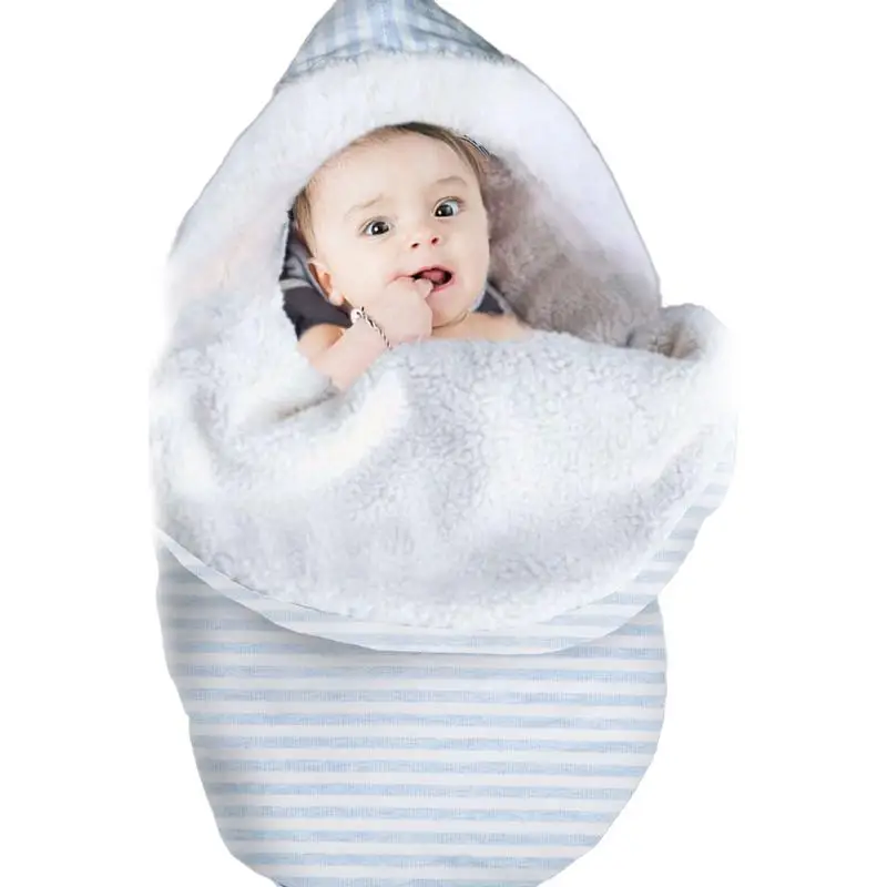 4 Colors Baby Stroller Fleece Lined Sleeping Bag Thickened Cotton Hooded Warm Wrapped Infant Swaddle Blanket |