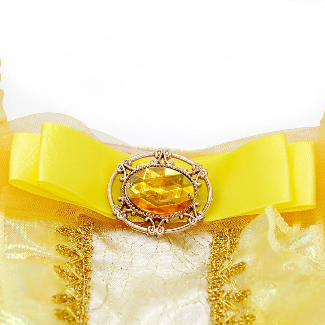 AmzBarley Princess Belle Dress Off Shoulder Layered Cosplay Costume Up For Little Girl Wedding Costumes Party Ball Gown | Детская одежда
