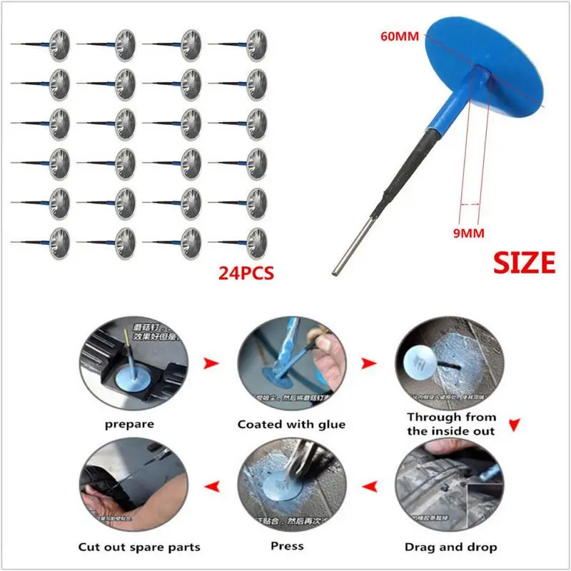 

24Pcs 4mm/6mm Car Truck Tyre Puncture Repair Tubeless Wired Mushroom Plug Patch Kit Tool For Fix Emergency Situations