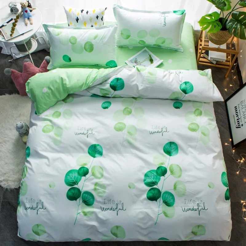 

Plant Green Leaf Bedding Sets 3/4pcs King Queen Size Quilt Cover Bed Sheet Pillowcase Bed Cover Set For Kids Single Bed Linen