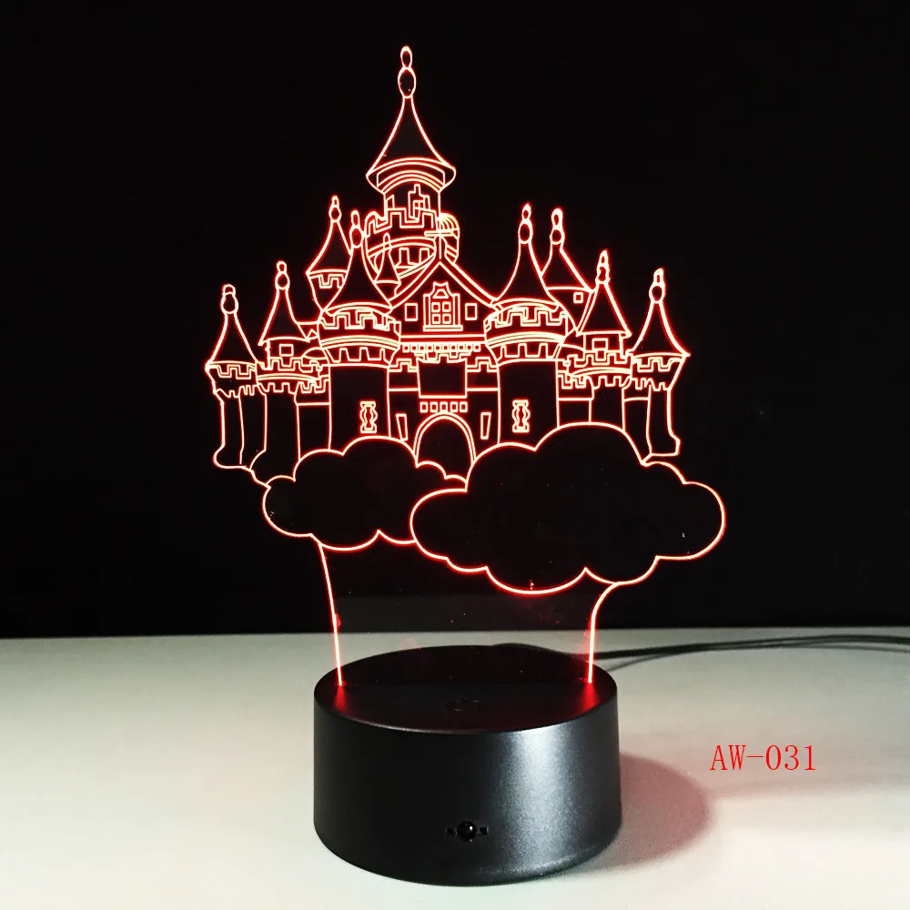 3D Светодиодная настольная лампа в форме замка ночники светодиодное иллюзионное