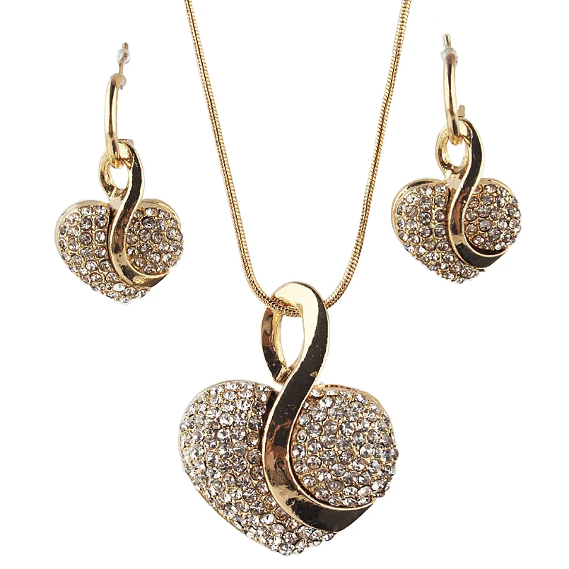 Женский ювелирный комплект из колье и сердца с кристаллами|african beads jewelry set|heart