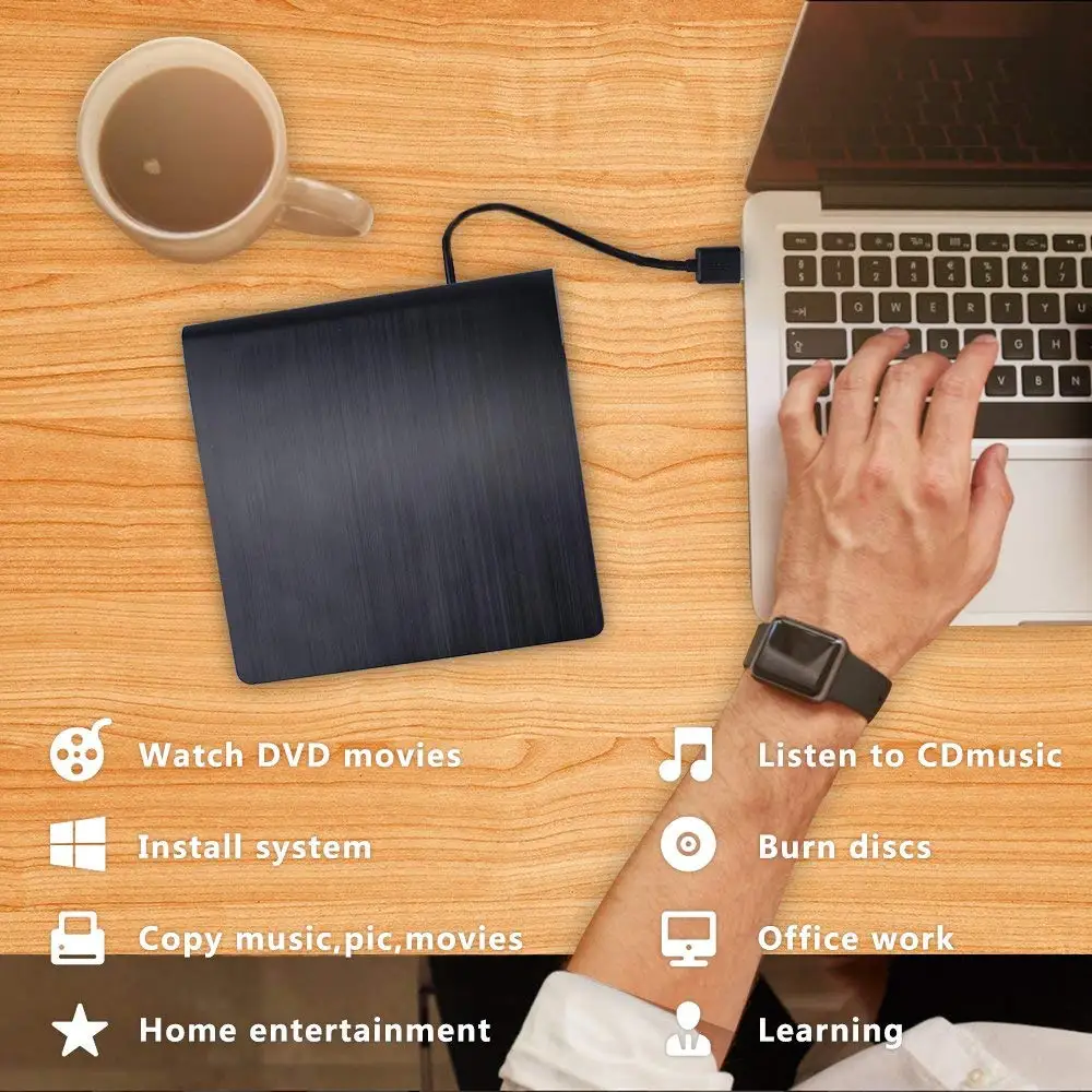 Внешний Cd Dvd привод с чехол Usb 3 0 Оптический портативный тонкий Rw Rom проигрыватель