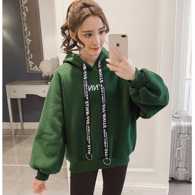 

Hoodies Women 2018 Women Long Sleeve Casual Hoodie Female Print Letter Sweatshirts Black Hooded Pullovers Moletom Feminino 2XL