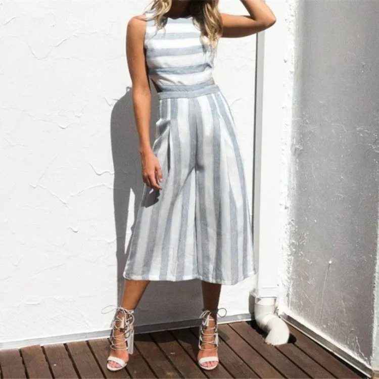 Женский свободный комбинезон свободные тонкие комбинезоны в полоску без рукавов