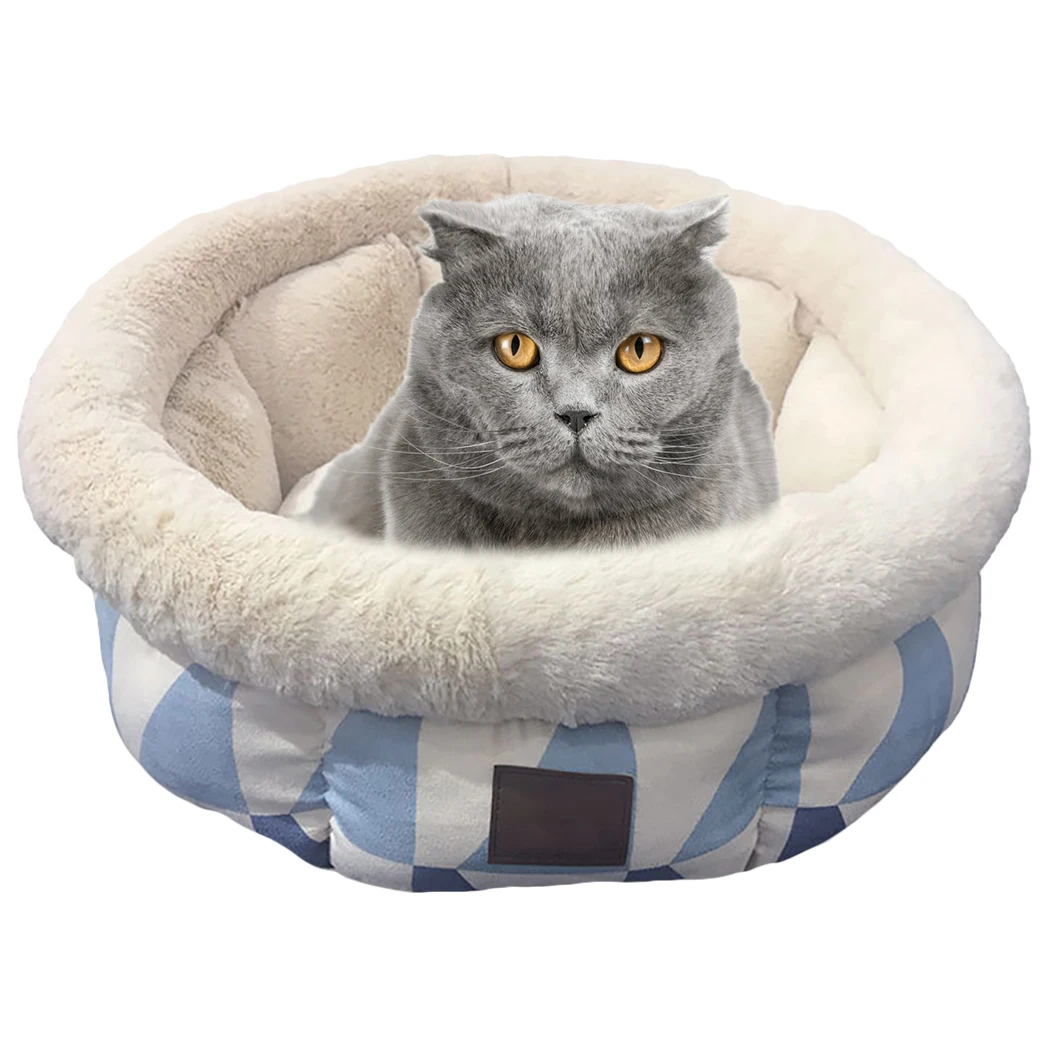 

Ultra Soft Geometric Pattern Washable Pet Bed Deep Sleep Pet Teddy Doll Dog Cat Nest Semicircular Style Winter Bed