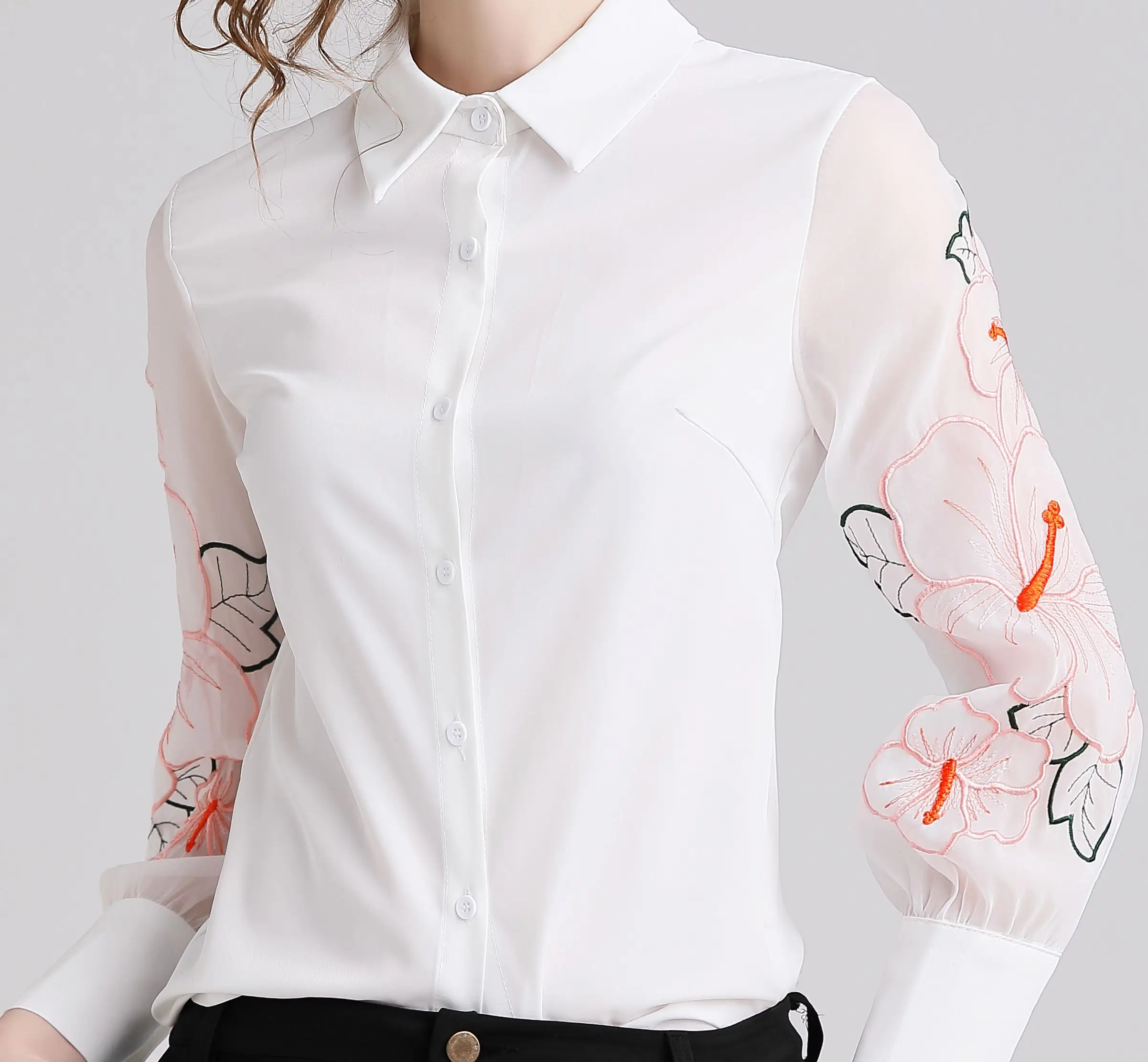 2019 новые модные женские рубашки фонарь с длинным рукавом вышитая блузка рубашка