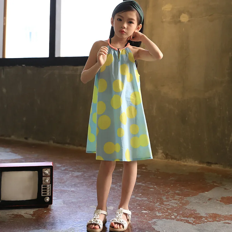 Casual Elegant Girls Cotton Dot Dresses Sling Princess Beach Summer Dress Kids Boho Sundress Children Clothing 3 4 6 8 10 years | Детская