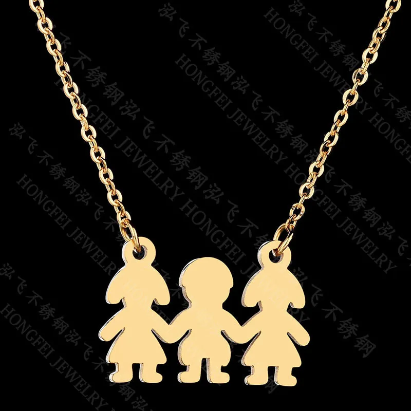 2019 Lovely Stainless Steel Cartoon twin Boy Girl Family Necklace Figure Parents Son Daughter Love Chain family | Украшения и