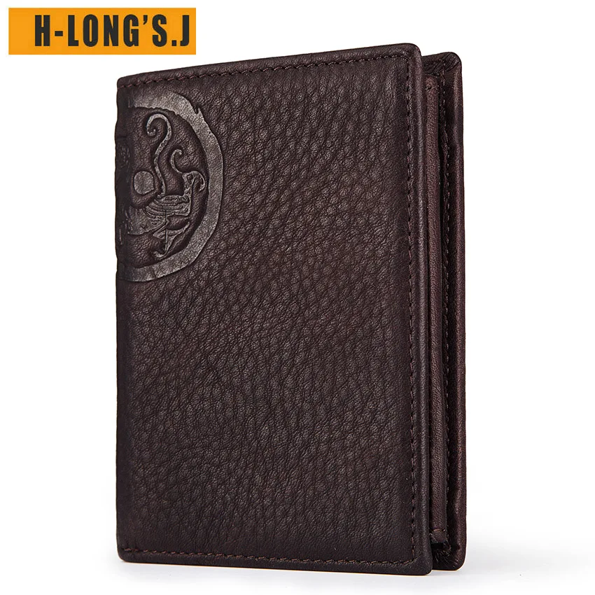 

H-Long'S.J Men's Genuine Leather Wallet Vintage pattern Male Clutch Coin Pocket Cover card For Money Money Bag Man Walet Rfid