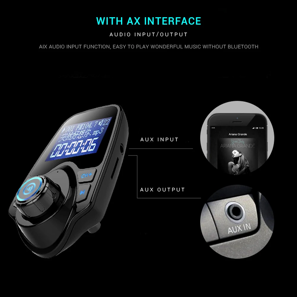 Автомобильный MP3 плеер с большим экраном и Bluetooth fm передатчик функцией громкой