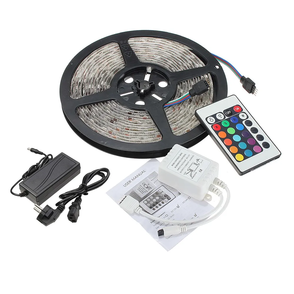 CLAITE 5 м 5050 RGB Водонепроницаемый 300 светодиодная полоса света DC12V + 24 ключа ИК