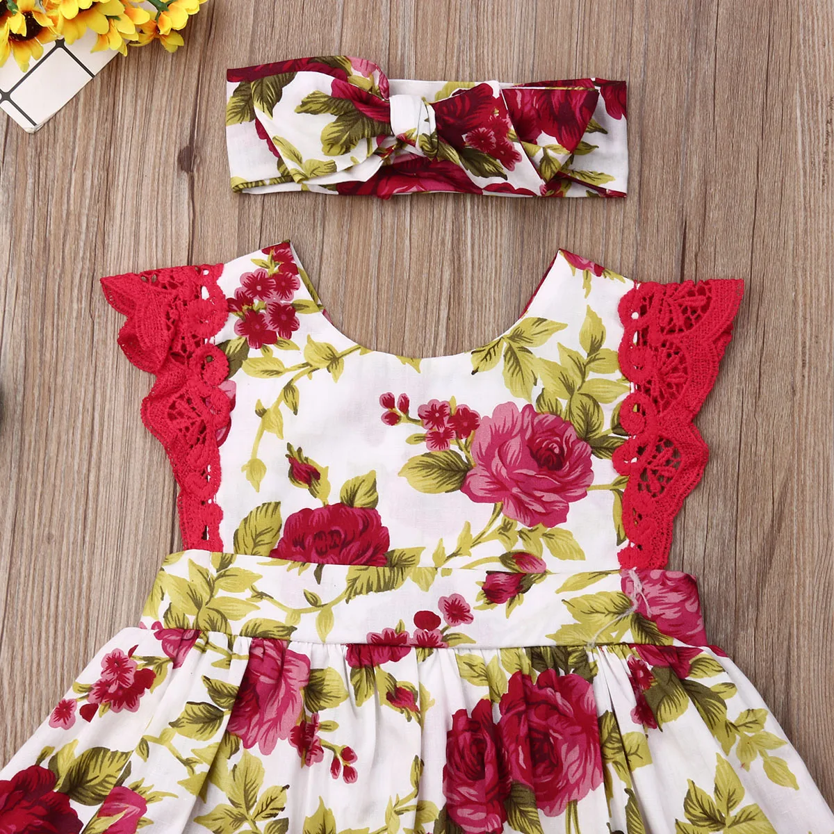 Кружевное платье пачка с цветочным принтом для новорожденных девочек + повязка