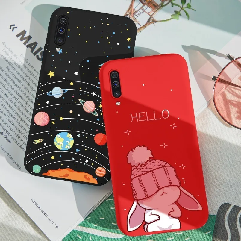 Space Planet Case For Samsung A50 3D Relief Cute Animal Cover Galaxy A30 A6 A7 A8 Plus 2018 Shockproof Bumper Rabbit |
