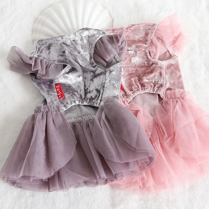 Женское бархатное платье-пачка для собак платье серого цвета с бантом Теплые