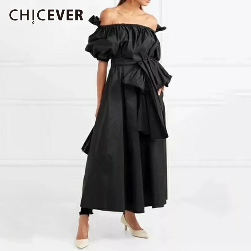CHICEVER длинное женское платье с бантом открытыми плечами оборками рукавом