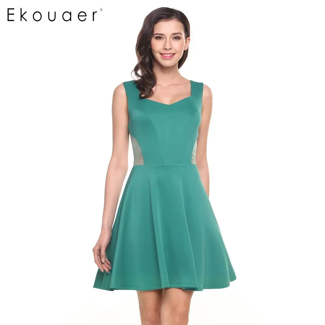 Ekouaer женское повседневное летнее платье с v образным вырезом без рукавов из