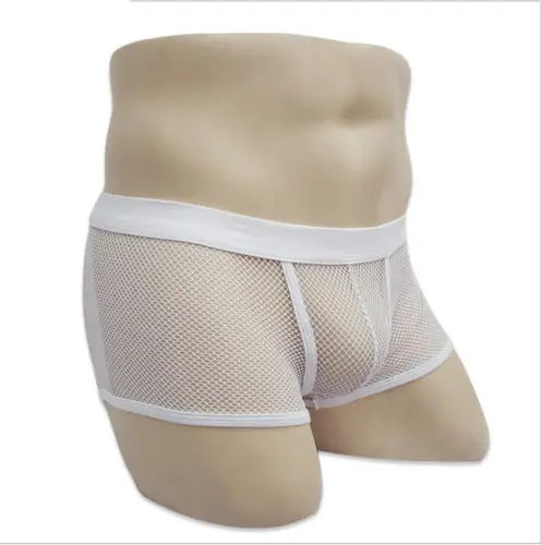 Мужские сетчатые трусы-боксеры стринги Прозрачное нижнее белье трусы белый