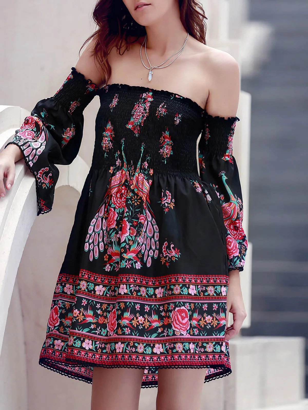 COSMERA Для женщин богемные платья Пляжные платье сладкий Off The Shoulder с принтом и