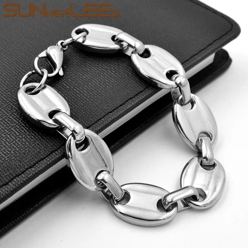 SUNNERLEES Ювелирные изделия 316L Нержавеющая сталь ожерелье браслет набор 15 мм