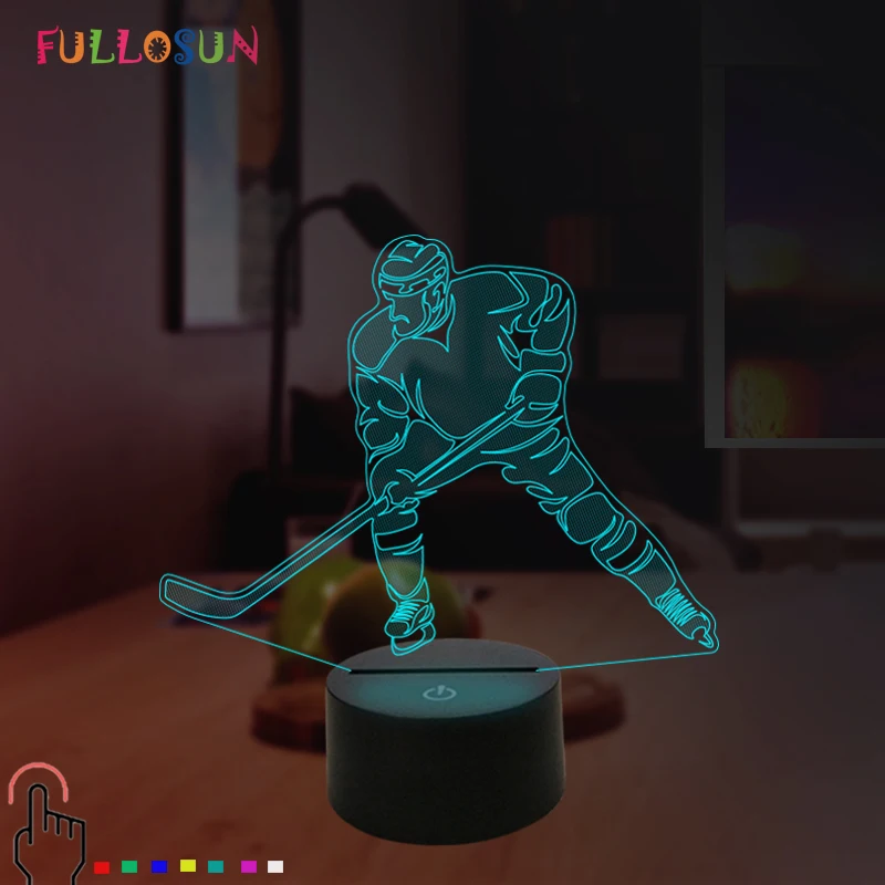 3D иллюзия Лампа LED Хоккей ночник сенсорная кнопка USB настольная лампа 7 цветов