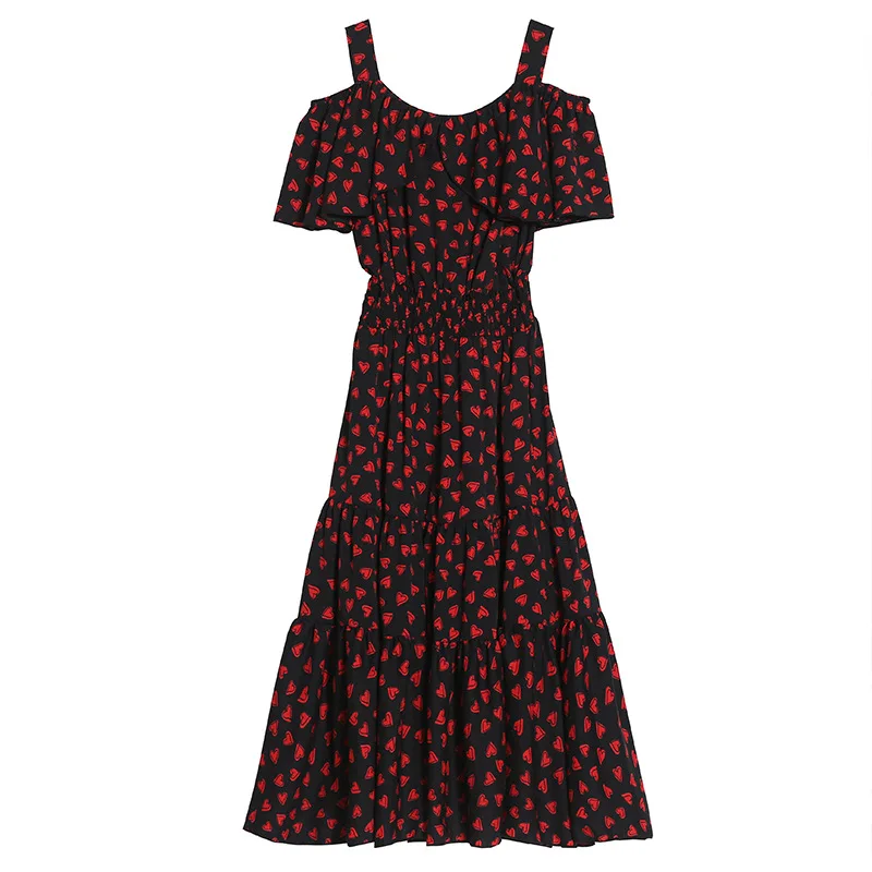 

2020 sweet print beach long dress large size spotted slash neck plus size maxi dress ruffles XL-4XL big size women summer dress