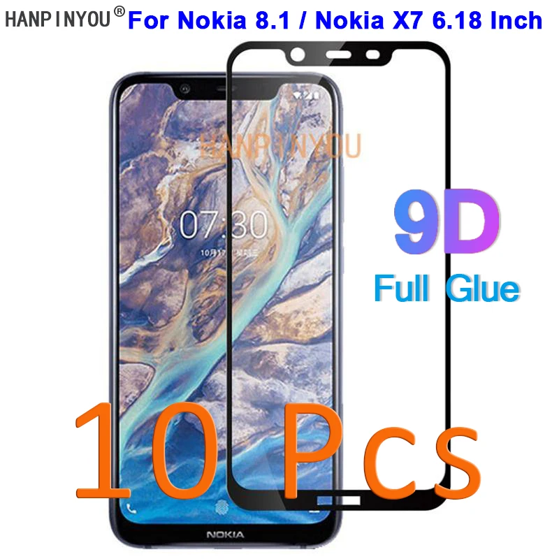 

10 шт./лот для Nokia 8,1/Nokia X7 TA-1131 6,18 "9D полное клеевое Покрытие Закаленное стекло пленка защита экрана