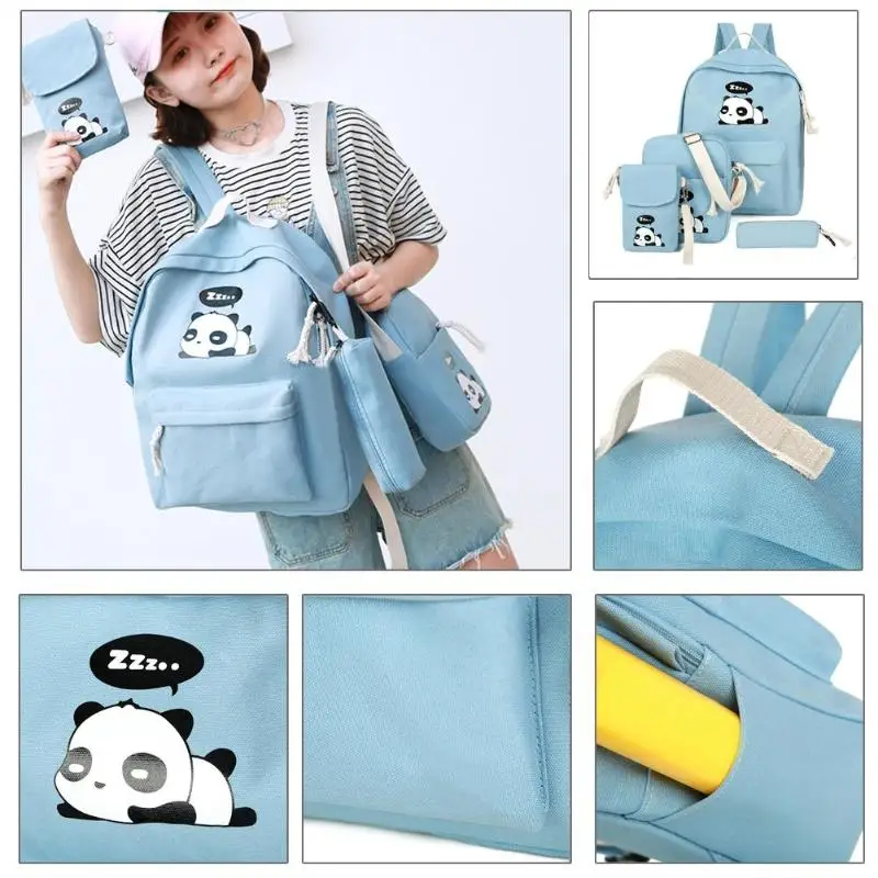 4 шт./компл. милые рюкзаки с принтом панды для женщин и девочек холщовые школьные