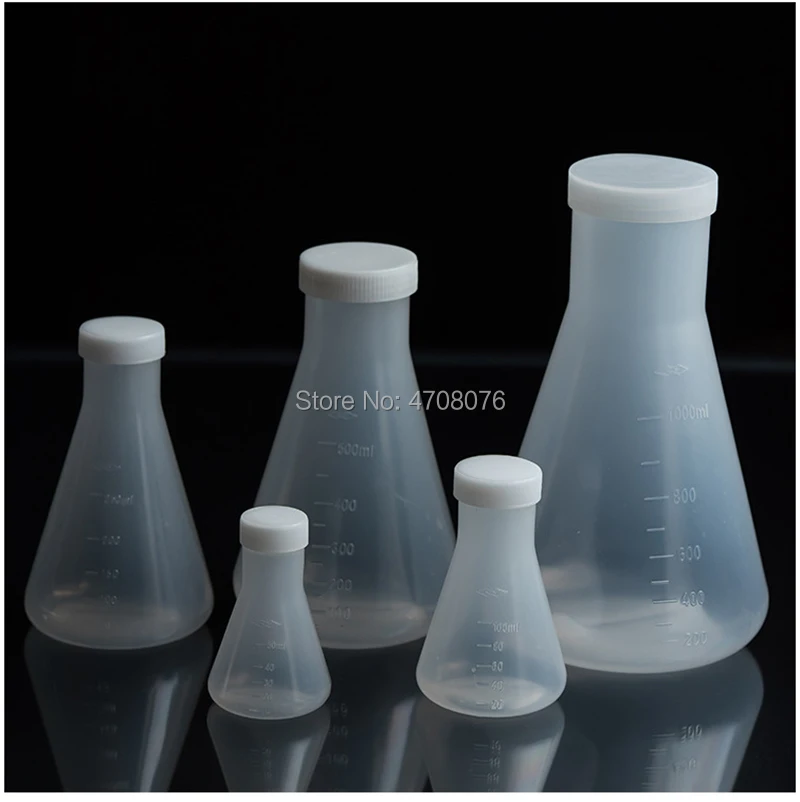 PP graduated conical flask Erlenmeyer with scale Triangle volumetric cover for chemical test 50ml 8pcs/pack | Канцтовары для офиса