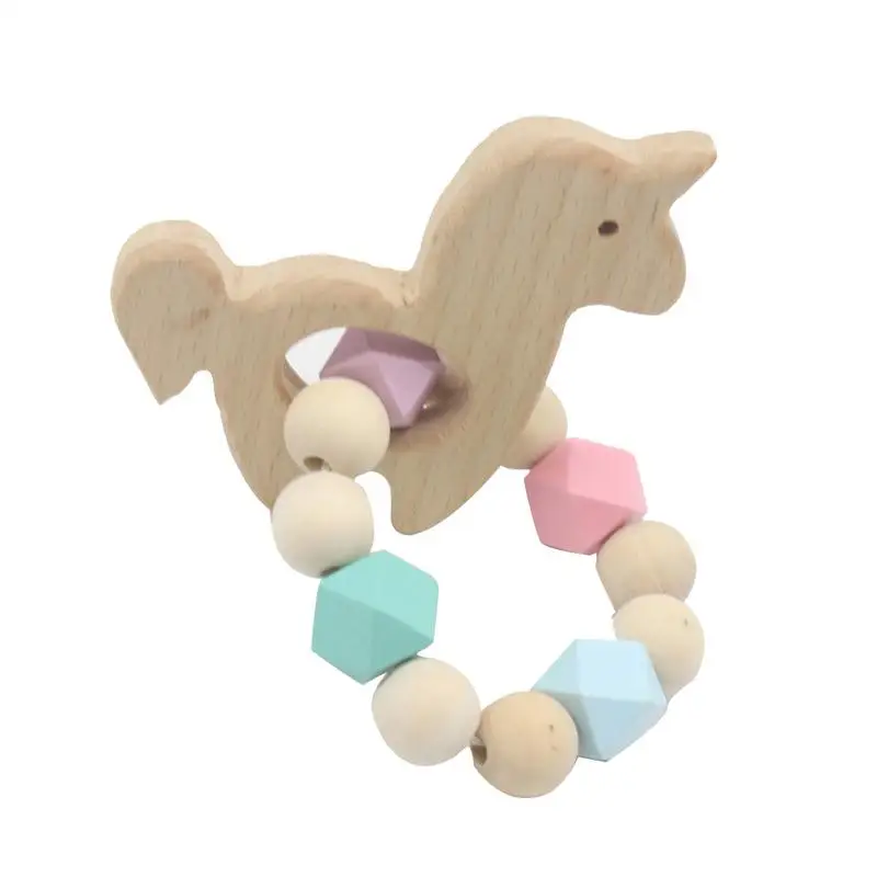 1pc Baby Nursing Bracelets Wooden Teether with Beads Animal Teething Wood Rattles Toys Gift | Мать и ребенок