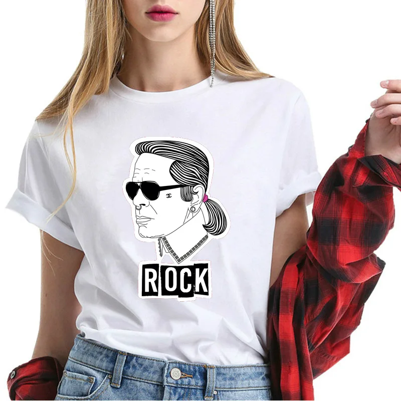 Karl Lagerfeld/модные классические футболки с принтом черно-белые дышащие топы
