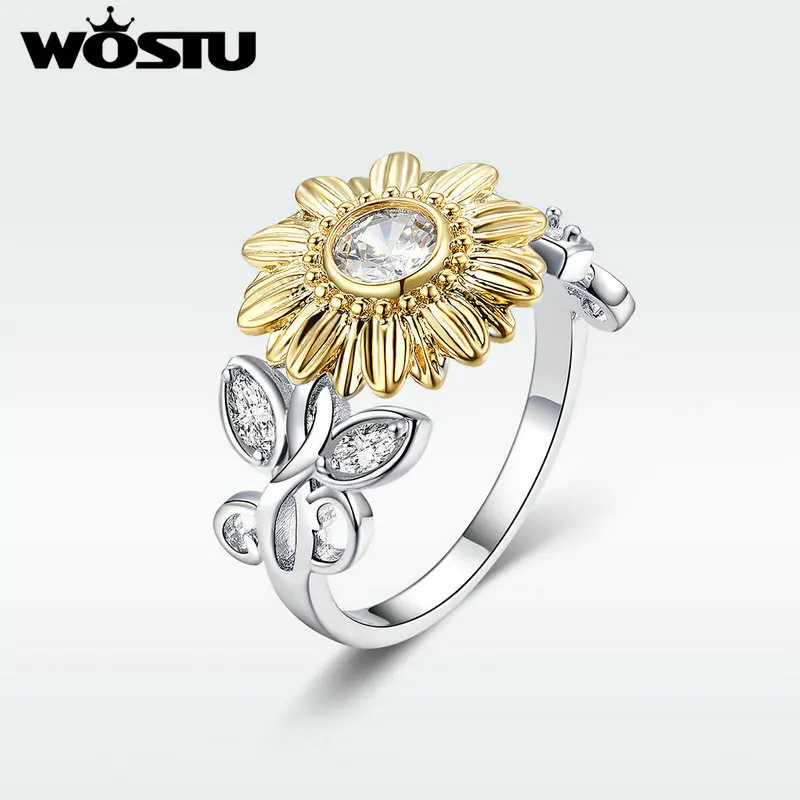WOSTU 2019 модные цветочные кольца Серебристый циркониевый кольцо элегантные