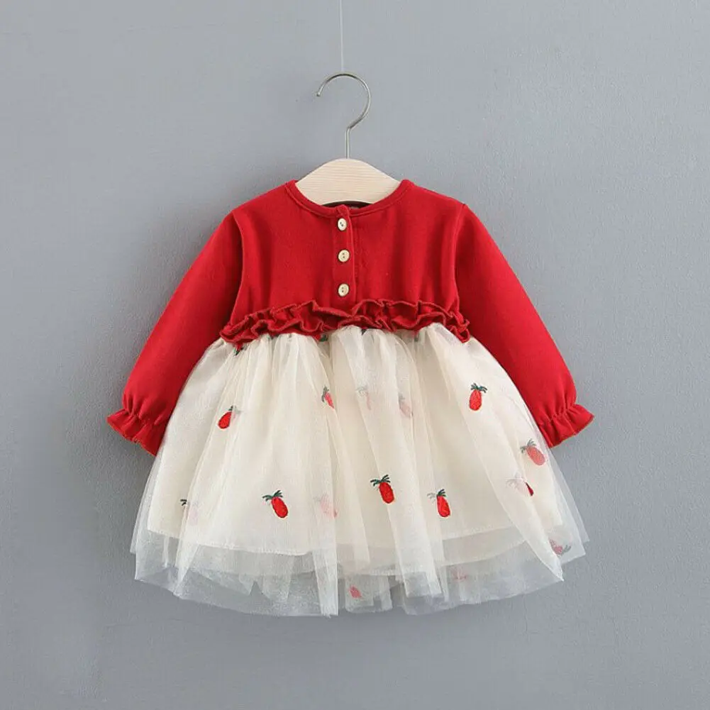 Princess Toddler Kids Baby Girl Long Sleeve Patchwork Pineapple Print Tutu Holiday Party Dress Clothes 6M-4Y | Детская одежда и