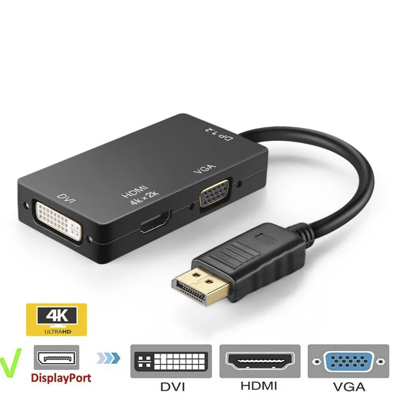 3 в 1 Displayport DP к HDMI VGA DVI адаптер 4K папа женскому дисплейному порту кабель конвертер