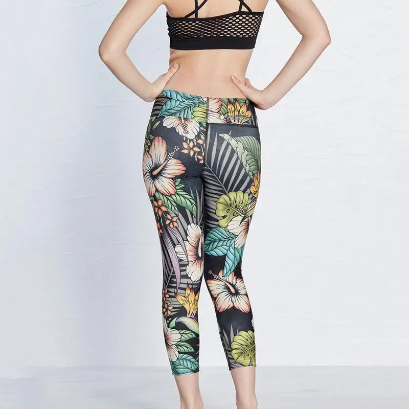 Caif-length Print Yoga Pants Women Slim Fit Sports Breathable Fitness Sport Gym Leggings Feminina Running Trouser | Спорт и
