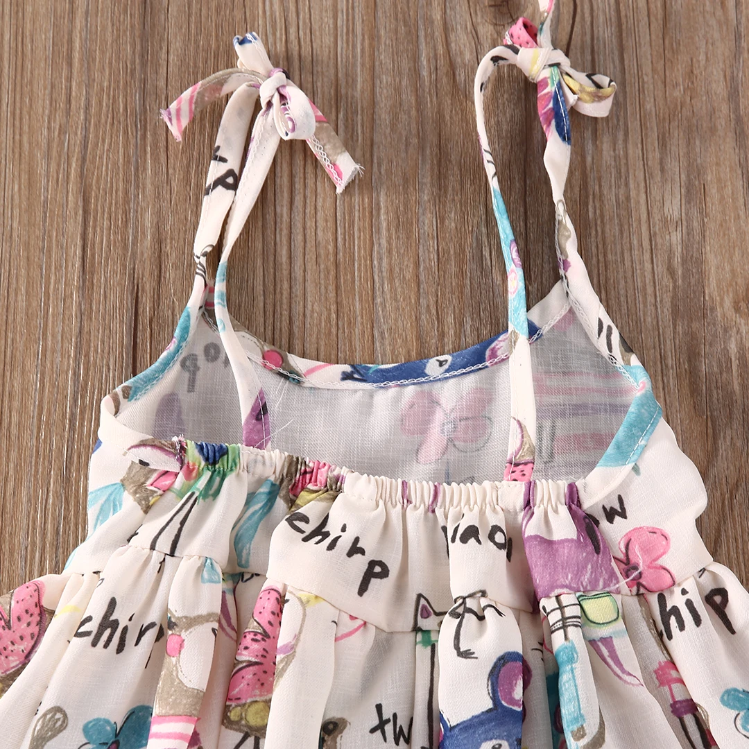 Summer Toddler Kids Girls Dress Sleeveless Cartoon Graffiti Print Strap Dresses Sundress Clothes | Детская одежда и обувь
