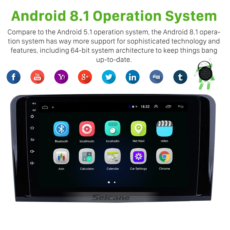 

Seicane Android 8.1 For 2005-2012 Mercedes Benz ML CLASS W164 ML350 ML430 ML450 ML500 Car Radio Auto Stereo GPS Navigation