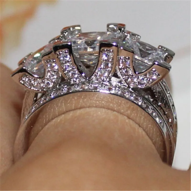 JQUEEN 2 шт./лот модный роскошный серебряный цвет сияющий CZ камень кольца набор