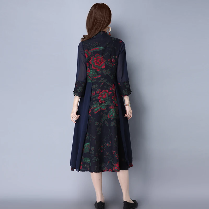 Китайский Стиль леди Qipao Robe Одежда Новый Демисезонный Для женщин Цветочный принт