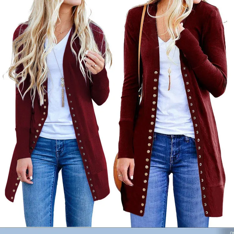

Spring Autumn Long Jacket Coat Women Ladies Long Sleeve Slim Knitted Cardigan Outwear