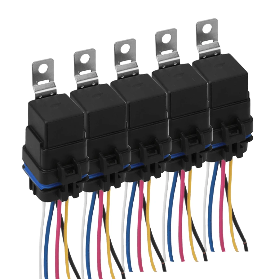 

5PCS Auto Car Relay & Socket Holder Waterproof Integrated 12V 40A 5PIN 18/16AWG
