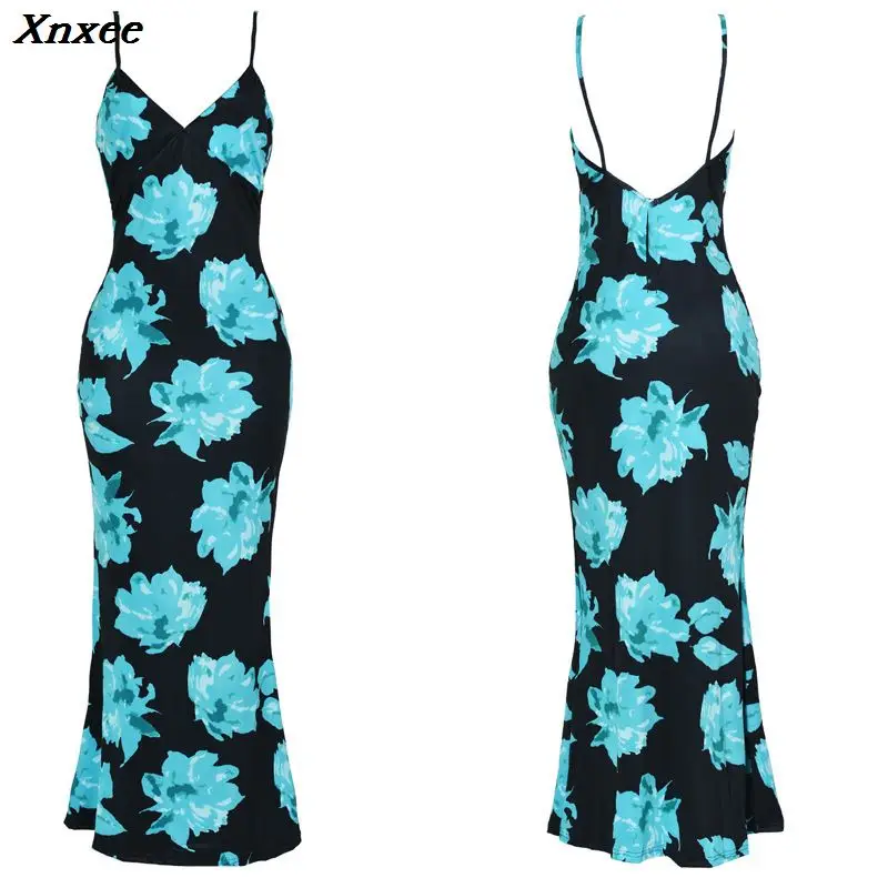 

Xnxee 2020 Women's Europen and American Fashion Sexy Print Dress Harness Dress Flower Dress Bohemian Slim Dress Xnxee