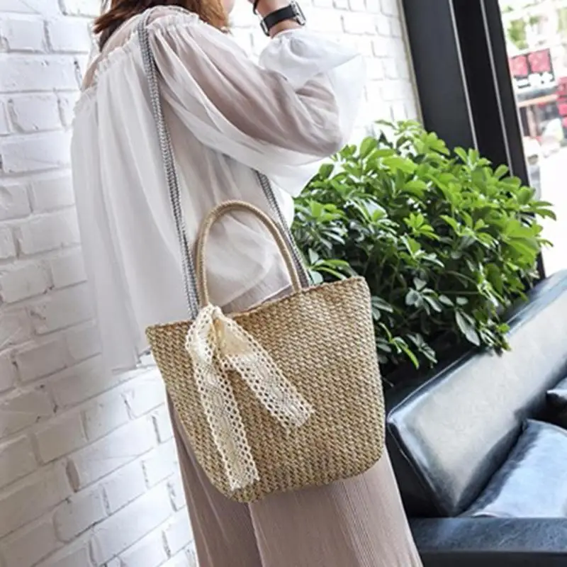 Ретро Винтаж Лук Дизайнер соломенная летняя сумка Путешествия Повседневная