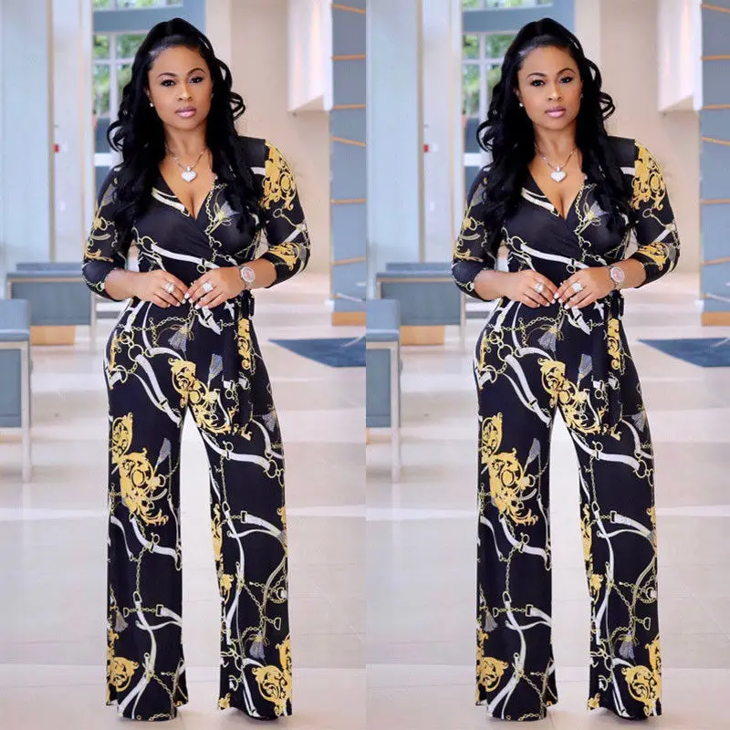 

Sexy Women Ladies Playsuit Bodysuit Women V Neck Floral Summer Jumpsuit Long Pant Playsuit Strappy Overall Trouser