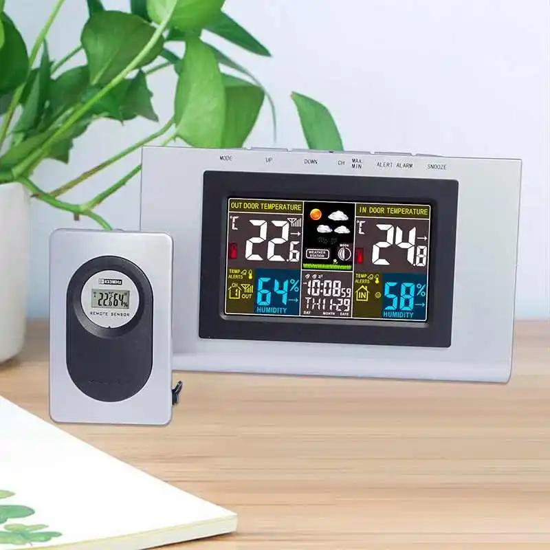 Atomic Wireless Weather Station With Indoor Outdoor Sensor Color Display Alarm Clock Temperature | Дом и сад