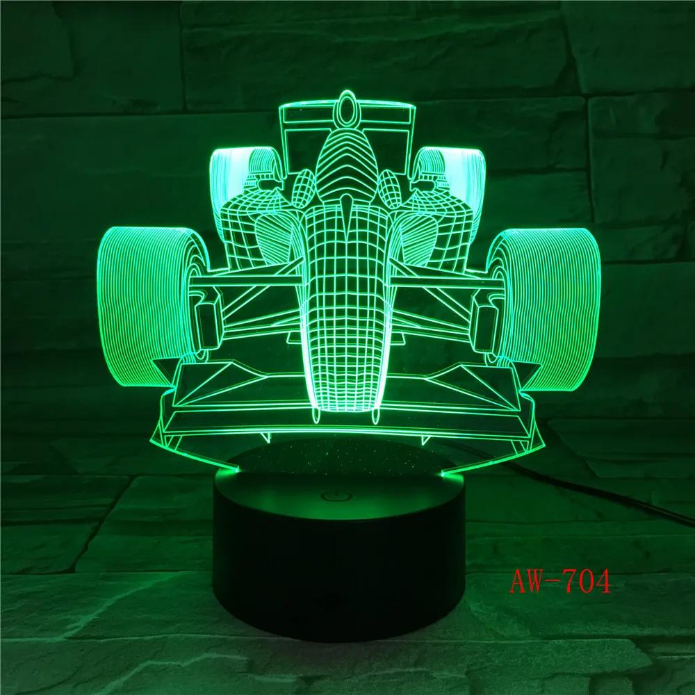 Светодиодный ночник 7 цветов изменяющийся 3D F1 гоночный автомобиль моделирование