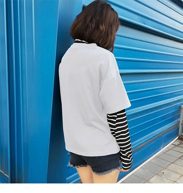 HANCI ROSI Vogue Футболка женская Camiseta поддельная двухкомпонентная полосатая футболка